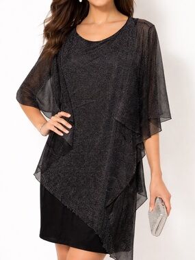 Elegant Black Asymmetrical Layered Dress